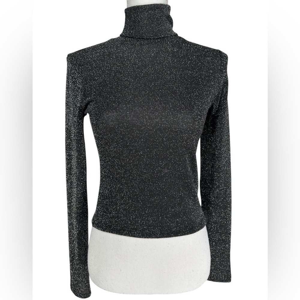 DIVIDED / Black & Silver Turtleneck / Small / Goth Glam Disco Fairy Emo Alt Girl